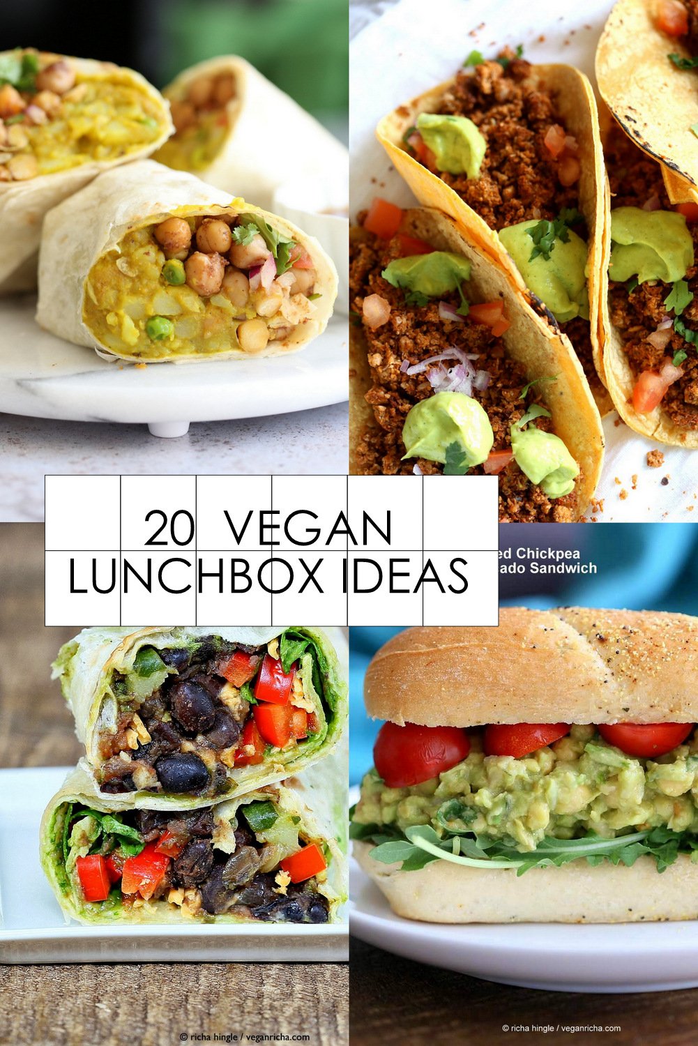 Vegan Lunch box ideas for Back to School. Sandwiches, Wraps and Snacks for lunch and easy meals for lunch or weeknight dinner. Healthy Vegetarian Lunch Recipes. Glutenfree Soyfree options