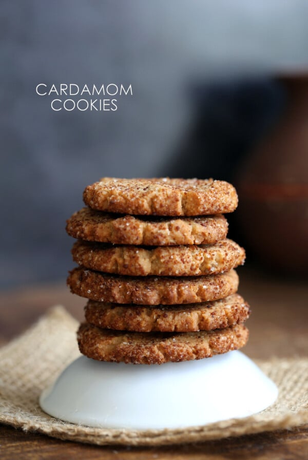 Easy Vegan Cardamom Cookies. These soft cookies are a cross between cardamom shortbread and snickerdoodles. #Vegan #Soyfree Recipe. #Glutenfree option.