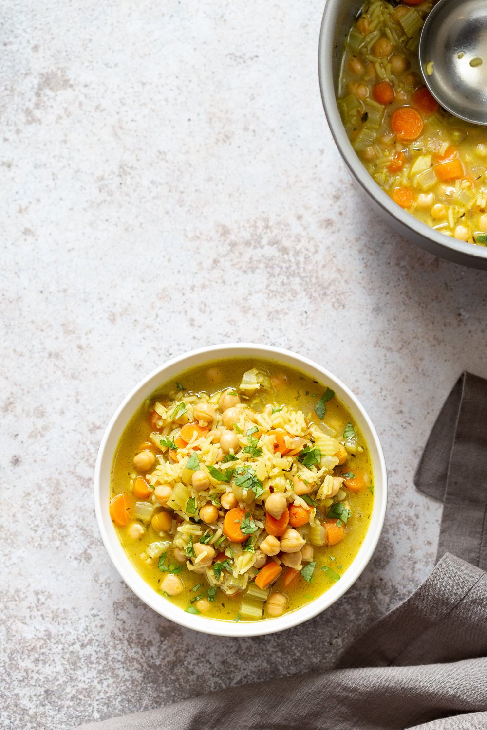 Comforting and Healing Vegan Chickpea Rice Soup with Veggies. A glutenfree variation of Vegan Chicken Noodle Soup. Easy 1 Pot 30 minute meal. Instant Pot option #vegan #veganricha #Glutenfree #Nutfree #Recipe #Soyfreeoption
