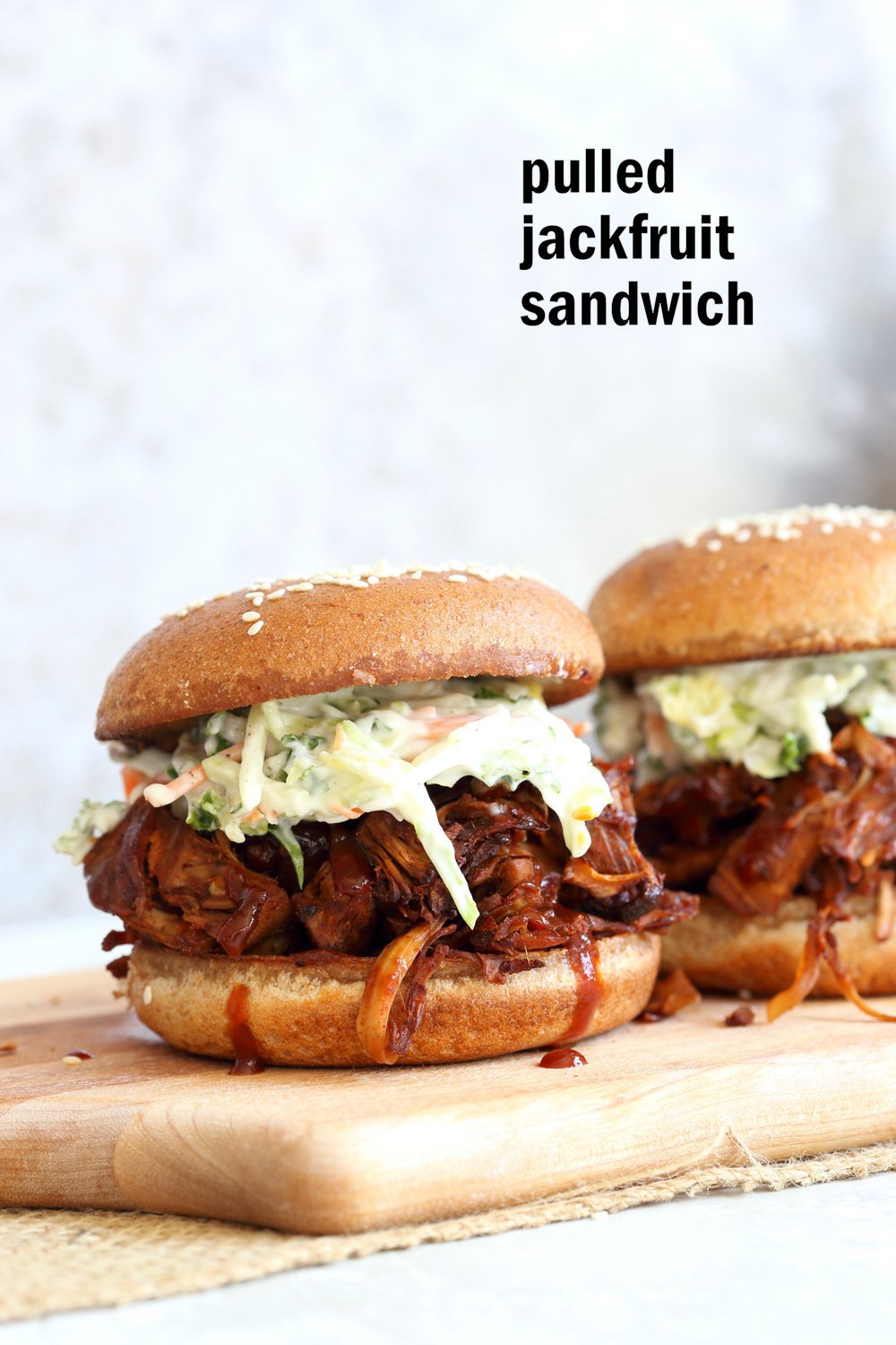 Easy Pulled Jackfruit Sandwiches. Shredded Jackfruit seasoned with bbq seasoning and bbq sauce, baked and served with slaw. 6 Ingredient Vegan Pulled Pork. #vegan #veganricha #Nutfree Recipe. Can be #glutenfree soy-free