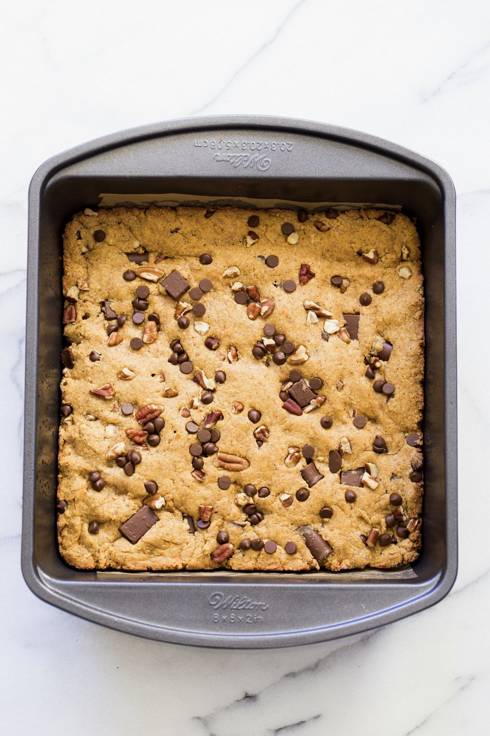 Vegan Pumpkin Blondies! Easy Nut Butter Pumpkin Blondies with Pecans and chocolate chips. No Added oil. #veganricha #vegan #Nutfree #Glutenfree option