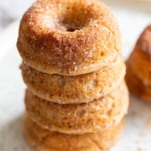 Baked Apple Cider Donuts. These Cider donuts have amazing spiced flavor with concentrated cider. Perfect for fall. #Vegan #Soyfree #Recipe.