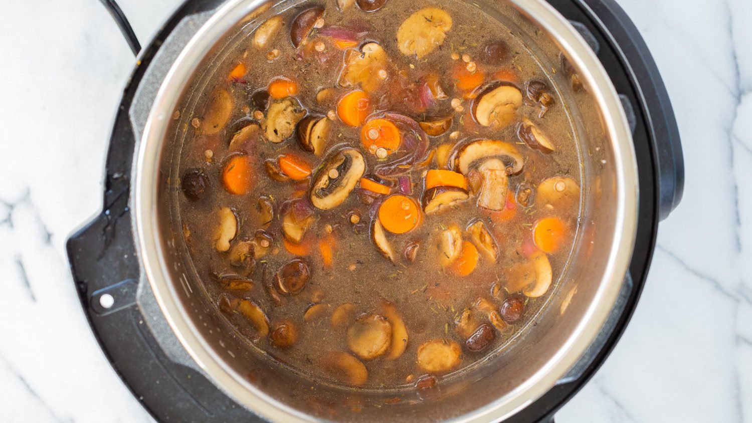 Instant Pot Lentil Mushroom Stew with Easy Mashed Sweet Potatoes. 1 Pot 30 Minute. Upside down Lentil Shepherds Pie! #VeganRicha #Vegan #Glutenfee #Nutfree #soyfree #Recipe Stovetop option