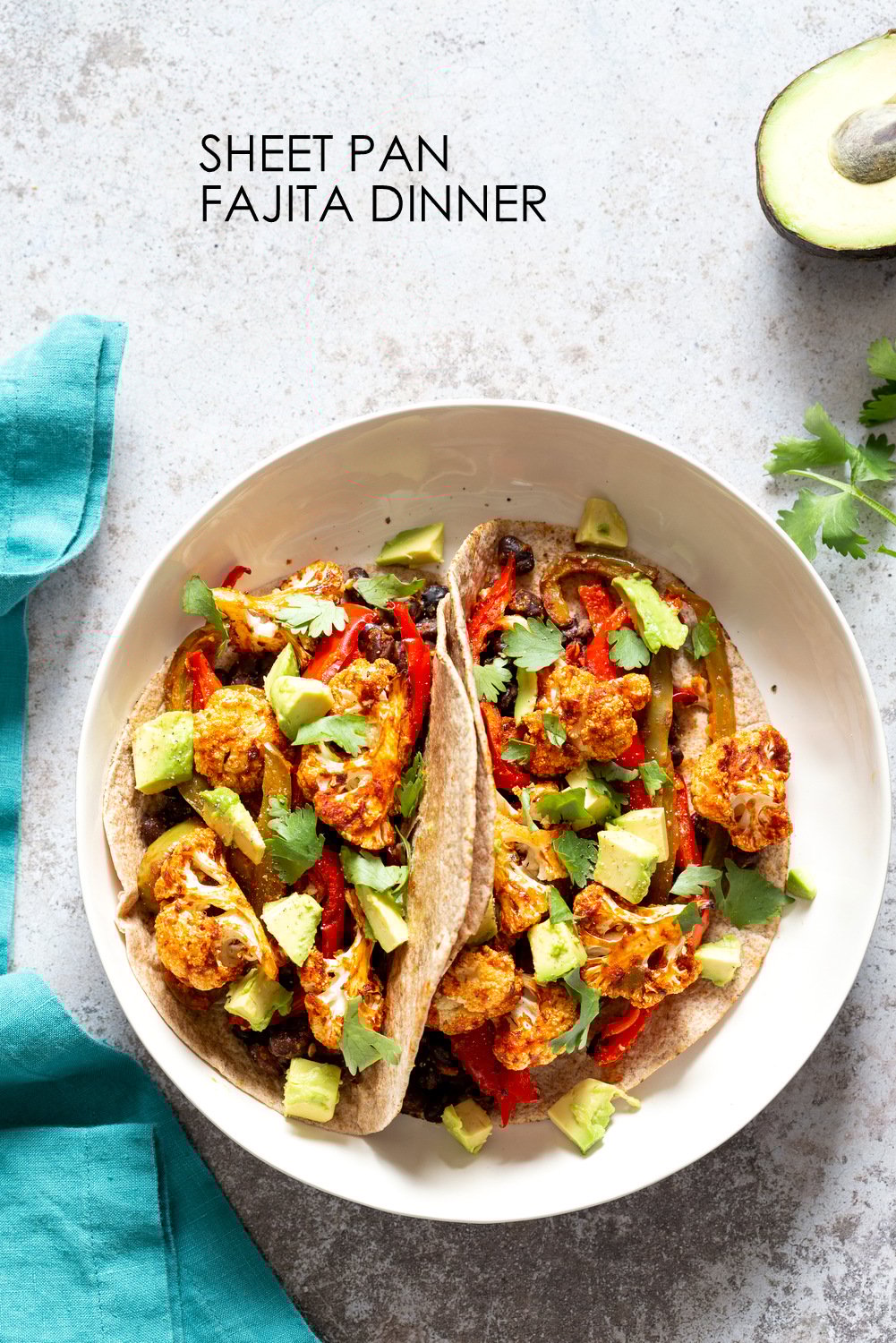 Sheet Pan Fajitas. Cauliflower, Peppers, Beans tossed in Chipotle Fajita Sauce and baked. Serve these Fajita veggies in tacos or Bowl #Vegan #Glutenfree #Soyfree Nutfree #Recipe #VeganRicha