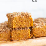  These Vegan Gluten-free Pumpkin Bars are grain-free, fudgy and so Delicious! Cinnamon streusel on top makes them decadent and festive. #Vegan #Glutenfree #Soyfree #Paleo #Grainfree #Recipe #VeganRicha
