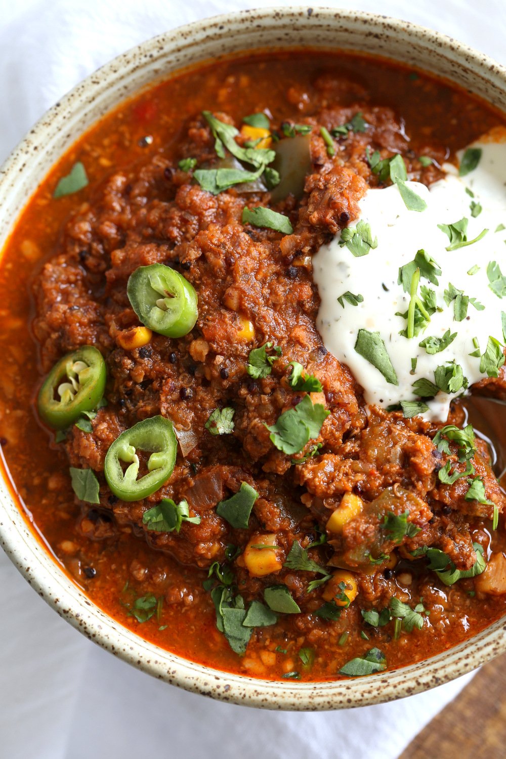 Instant Pot Enchilada Soup with Quinoa, walnuts, mushrooms. Bean-free Quinoa Chili with enchilada seasoning. Saucepan Option. #VeganRicha #Vegan #Soyfree #Glutenfree #Recipe #Nutfreeoption