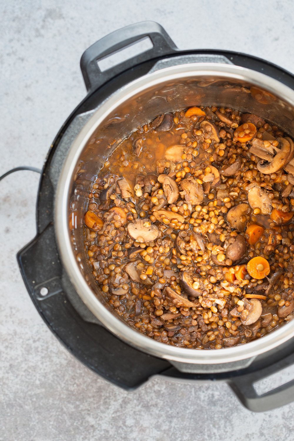Instant Pot Lentil Mushroom Stew with Easy Mashed Sweet Potatoes. 1 Pot 30 Minute. Upside down Lentil Shepherds Pie! #VeganRicha #Vegan #Glutenfee #Nutfree #soyfree #Recipe Stovetop option
