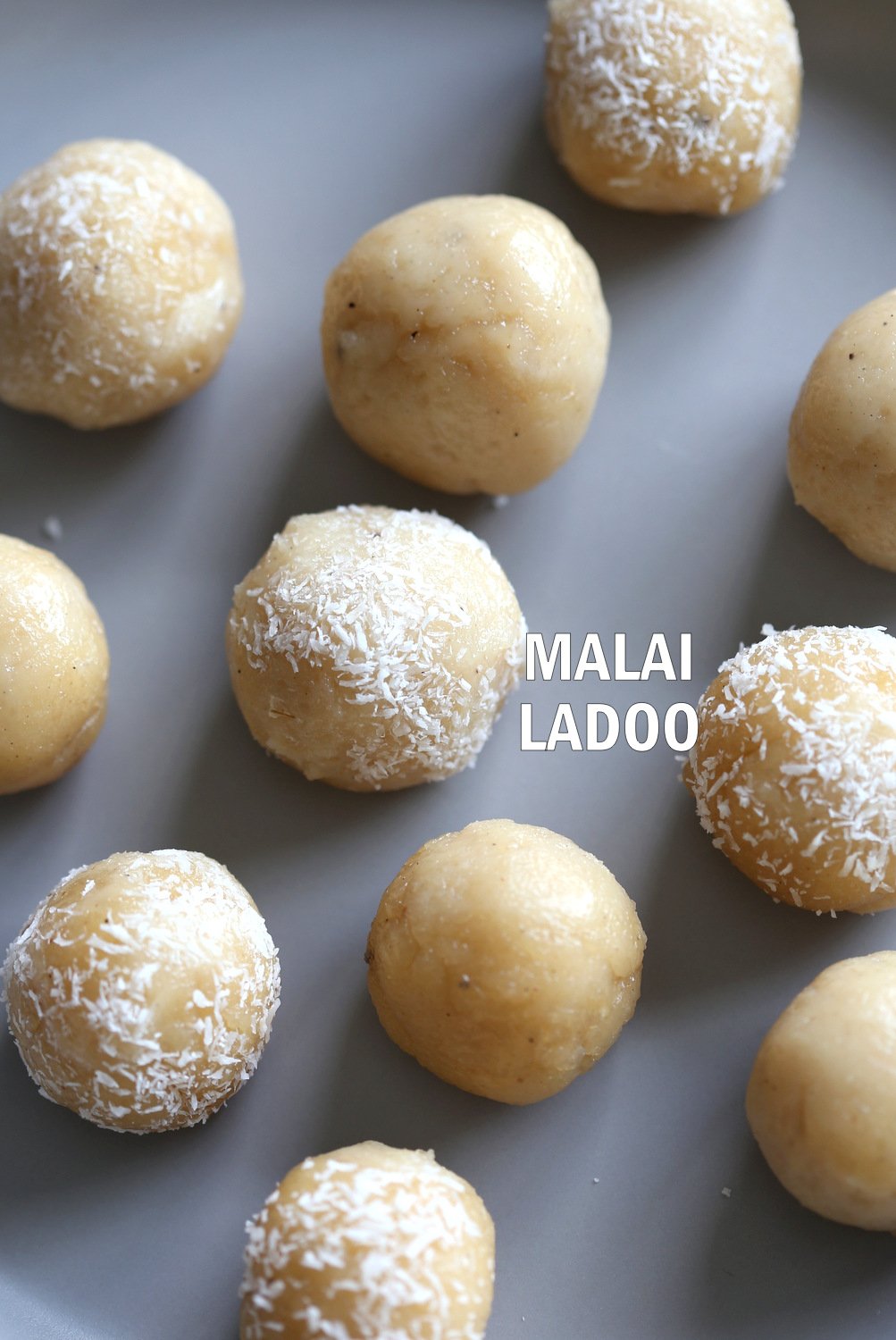 Vegan Malai Ladoo. Sweet Fudge balls that are flavored with cardamom. Festive Indian Sweet. Dairy-free Ladoo. #veganRicha #Vegan #Glutenfree #Soyfree #Recipe Can be #oilfree.