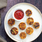 Potato Cauliflower Patties Vegan Recipe. Easy Cauliflower croquettes, pan fried or baked. #Vegan #Soyfree #Nutfree #VeganRicha #Recipe . Can be glutenfree | VeganRicha.com