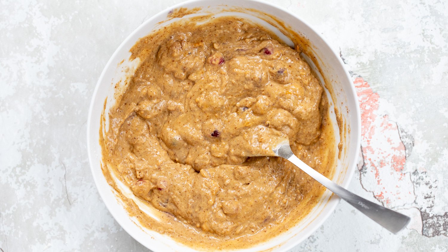 Vegan Sweet Potato Bread batter in a white bowl