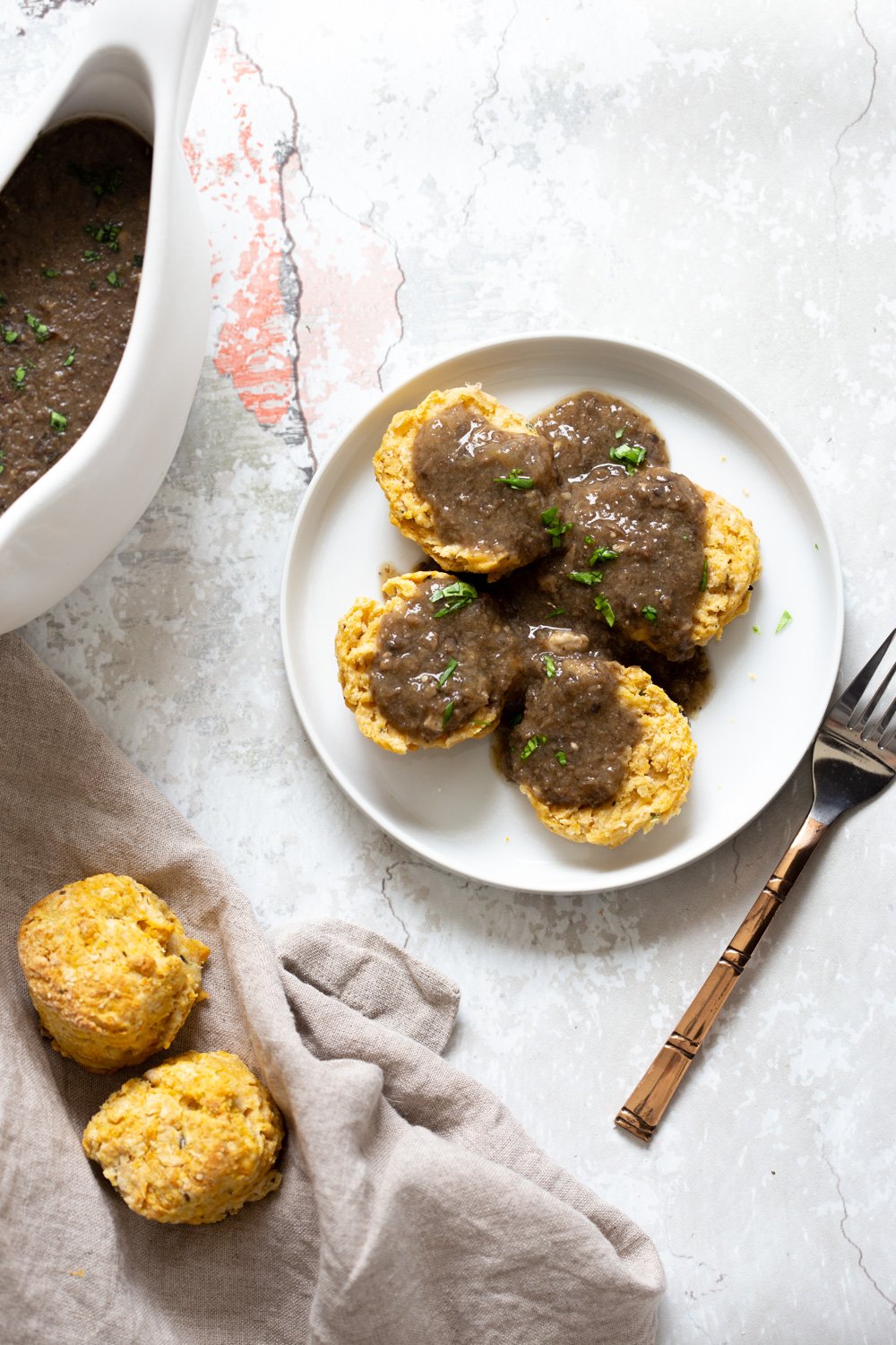 Oil-free Vegan Biscuits. These flaky savory herbed biscuits dont use any oil or butter! Soft inside and an amazing crumb.7 Ingredients, 1 Bowl, 30 Min #VeganRicha #Vegan #Soyfree #Nutfree low fat #Biscuit #Recipe