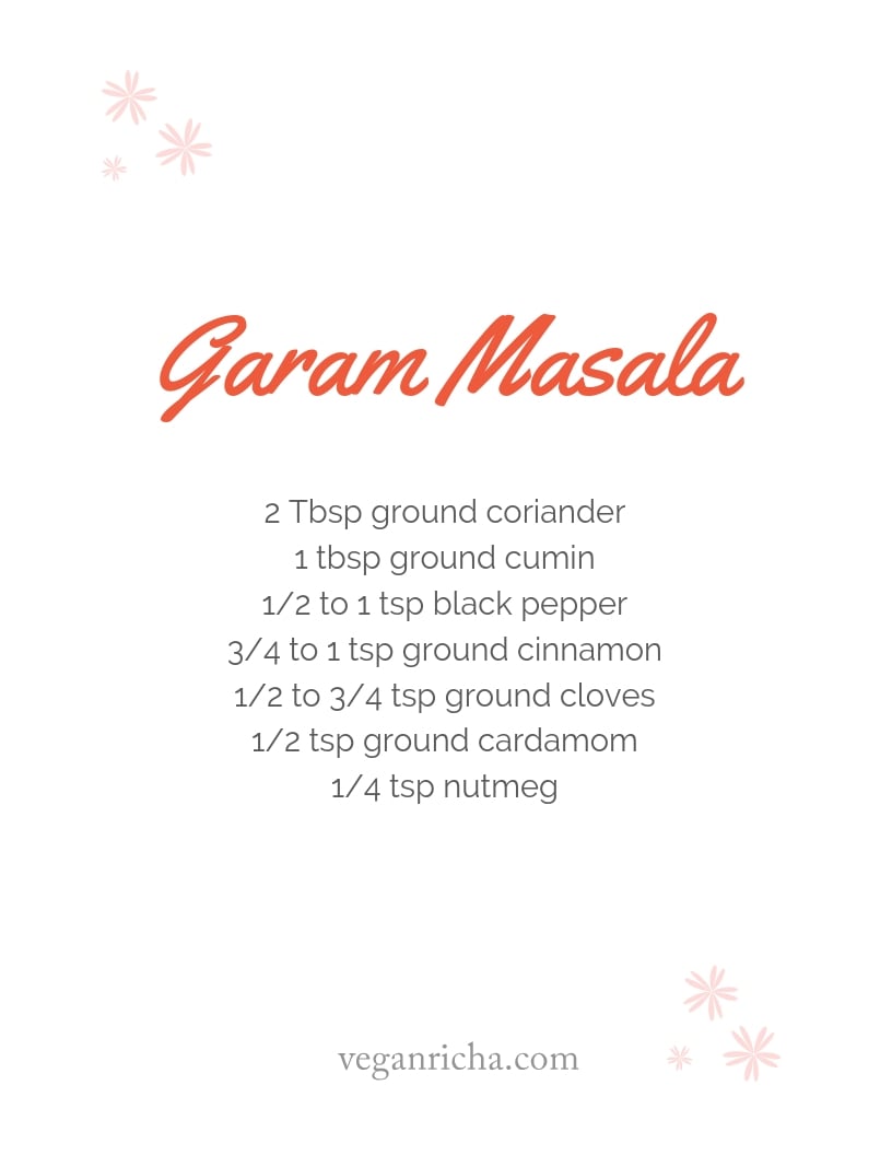 This quick Garam Masala spice blend takes 2 mins to make at home with everyday spices. Use it in Indian dishes, with roasted veggies, in soups, stews, cookies and more #veganricha