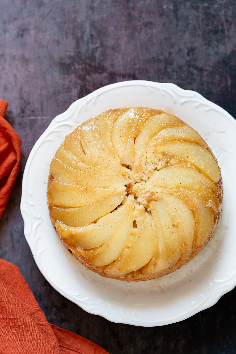 Pear Upside Down Cake. This amazing Vegan Upside Down Cake needs just 1 Bowl and 40 mins. Use other fruits for variation. #Vegan #Nutfree #Soyfree #Recipe Glutenfree option #VeganRicha #PearCake | VeganRicha.com