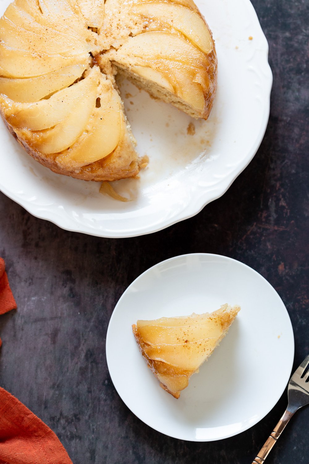 Pear Upside Down Cake. This amazing Vegan Upside Down Cake needs just 1 Bowl and 40 mins. Use oother fruits for variation. #Vegan #Nutfree #Soyfree #Recipe Glutenfree option #VeganRicha #PearCake | VeganRicha.com