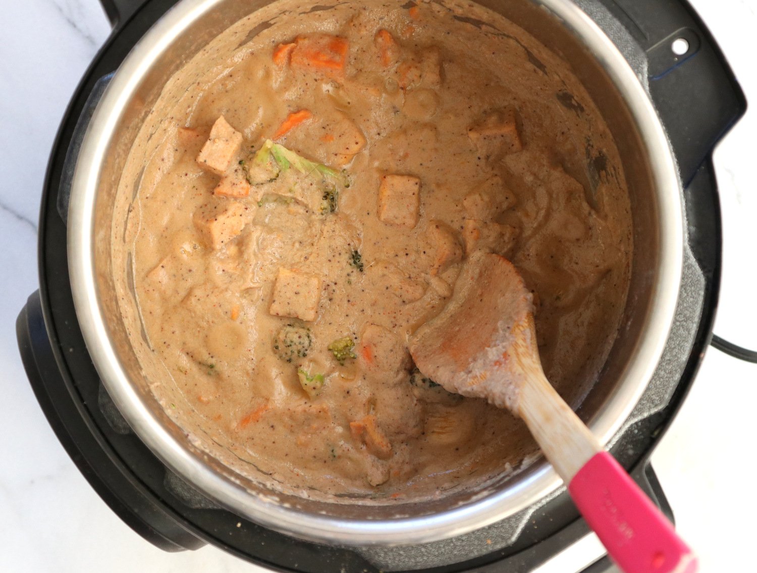 This Creamy Veggies and Tofu Korma is made in Instant Pot Pressure cooker. Instant Pot Vegan Korma Recipe with White Korma Sauce. #Vegan #Glutenfree #Recipe #VeganRicha Soyfree, Nutfree option
