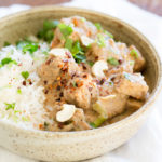 This Creamy Veggies and Tofu Korma is made in Instant Pot Pressure cooker. Instant Pot Vegan Korma Recipe with White Korma Sauce. #Vegan #Glutenfree #Recipe #VeganRicha Soyfree, Nutfree option