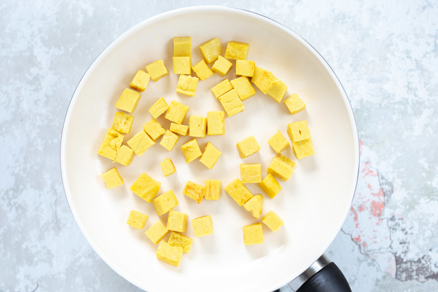 Chickpea Tofu stir fry with sunbutter sauce process shot with peppers and carrots
