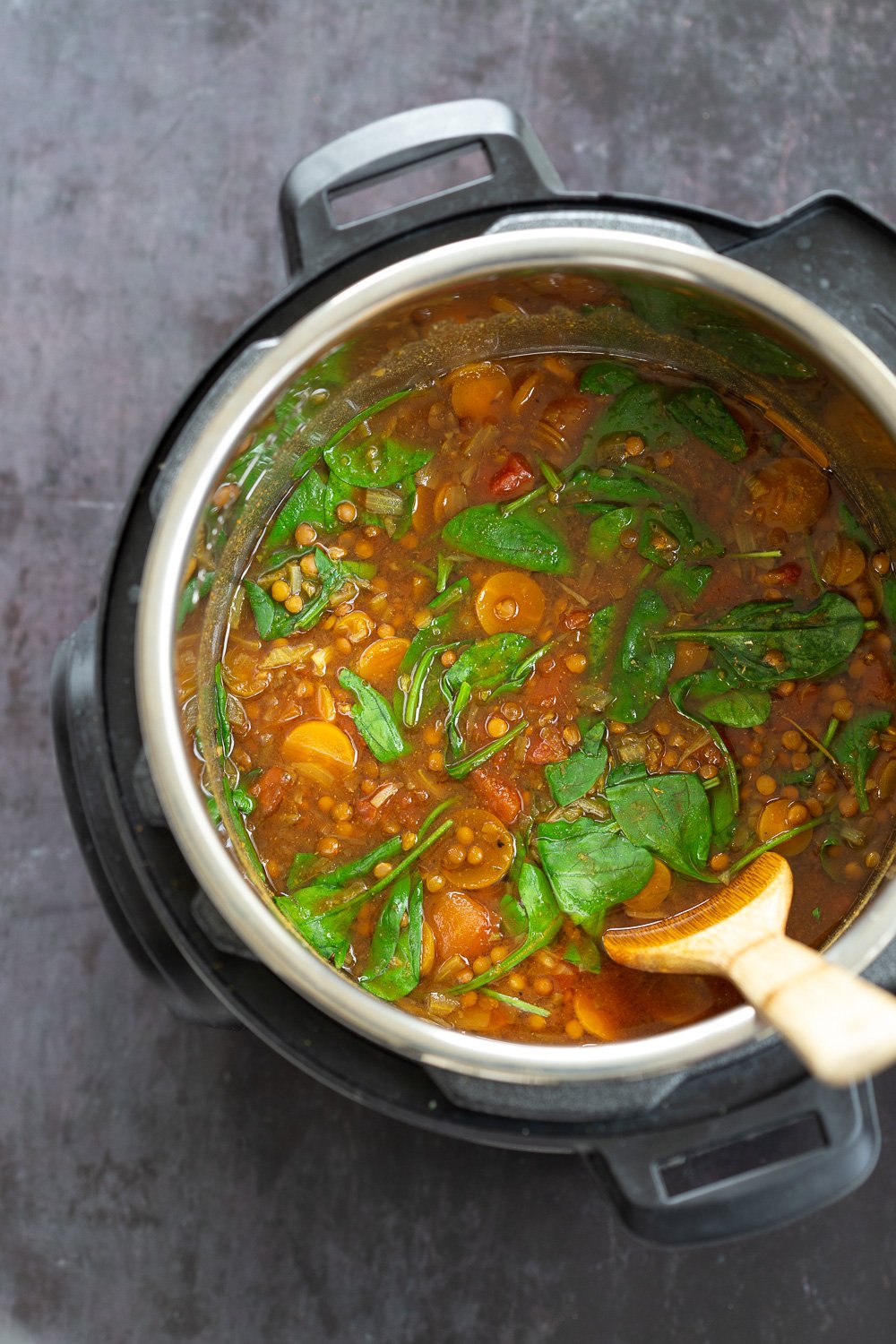 1 Pot Vegan Lentil Soup made in Instant Pot or Saucepan. This Easy Lentil Vegetable Soup is warming, comforting and so filling. 30 Minute Freezer friendly, Everyday Ingredients #Glutenfree, #Soyfree, #Nutfree #Recipe #vegan #lentilsoup #veganricha | VeganRicha.com