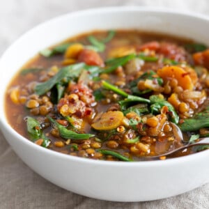 1 Pot Vegan Lentil Soup made in Instant Pot or Saucepan. This Easy Lentil Vegetable Soup is warming, comforting and so filling. Freezer friendly, #Glutenfree, #Soyfree, #Nutfree #Recipe #vegan #lentilsoup #veganricha | VeganRicha.com