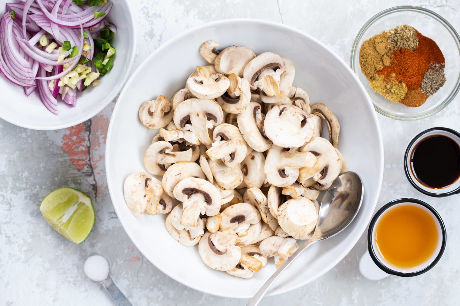 Vegan Carnitas ingredients in bowls