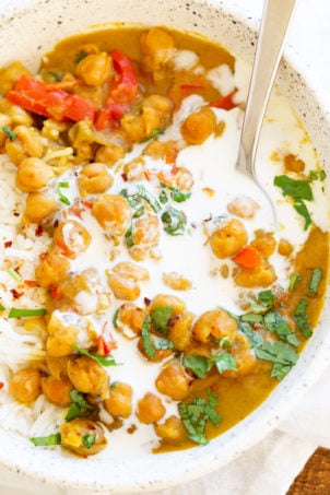 Chickpea Coconut Curry - Instant Pot or Saucepan. This 1 Pot Coconut Chickpea Curry is flavorful and Easy. Add other veggies like sweet potato, squash. #Vegan #Glutenfree #Nutfree #Soyfree #Recipe #Chickpeacoconutcurry #veganricha.