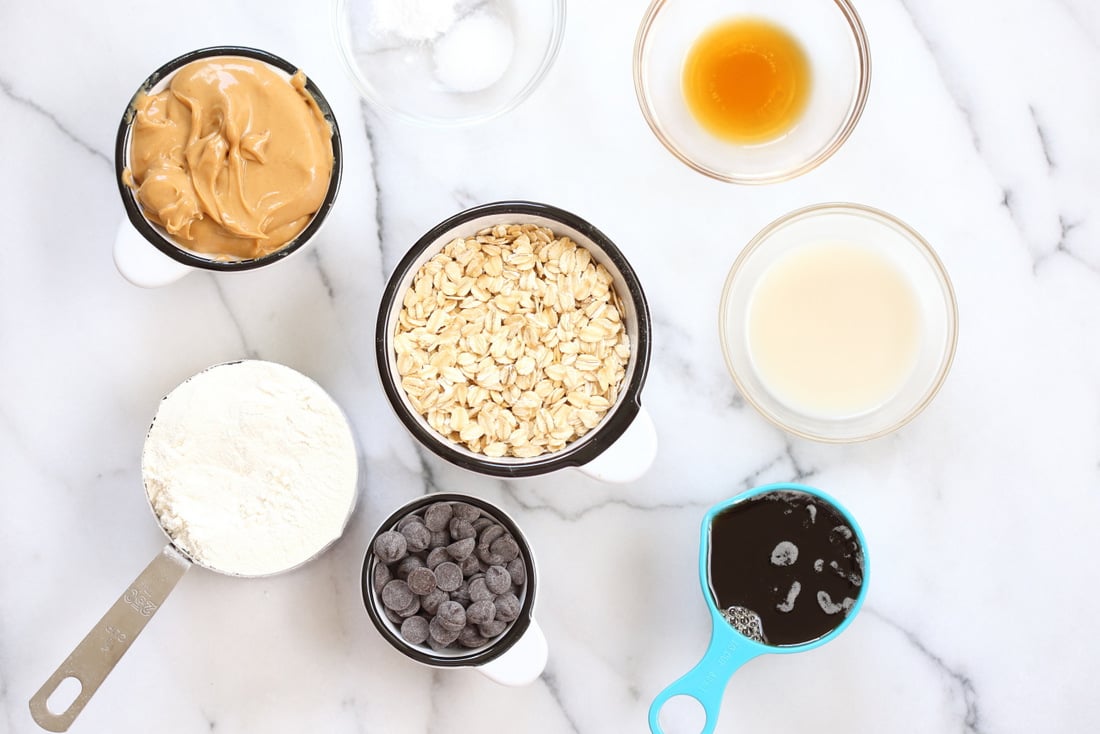 Ingredients for our Vegan Peanut butter Oatmeal Chocolate chip Cookies