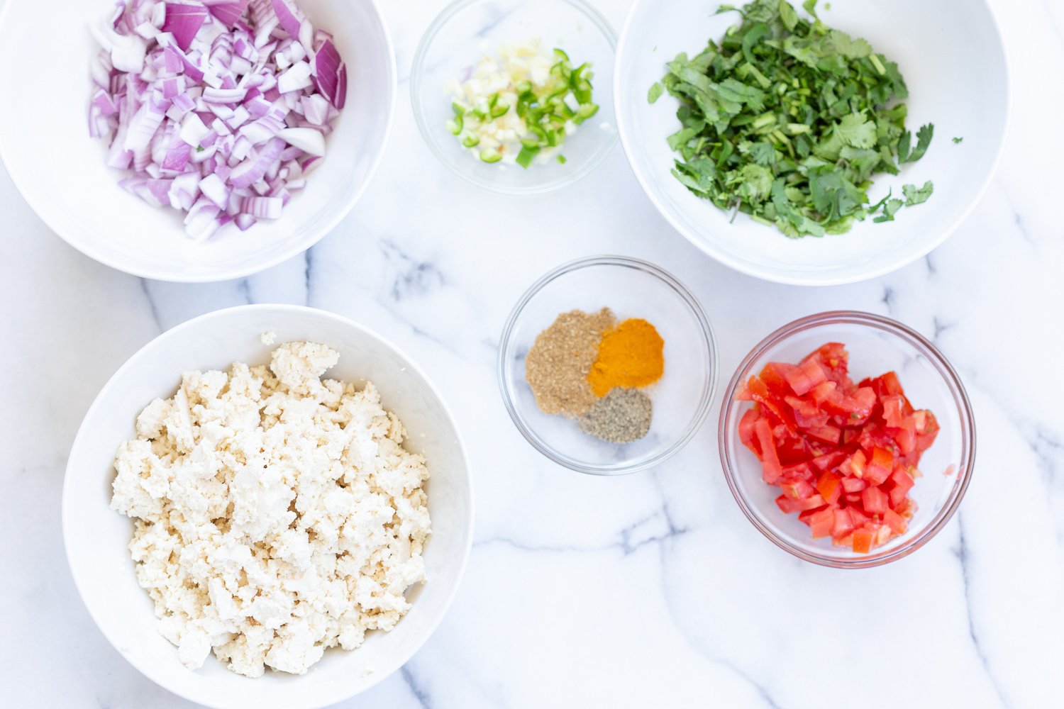 Ingredients for our Vegan Tofu Bhurji in Bowls