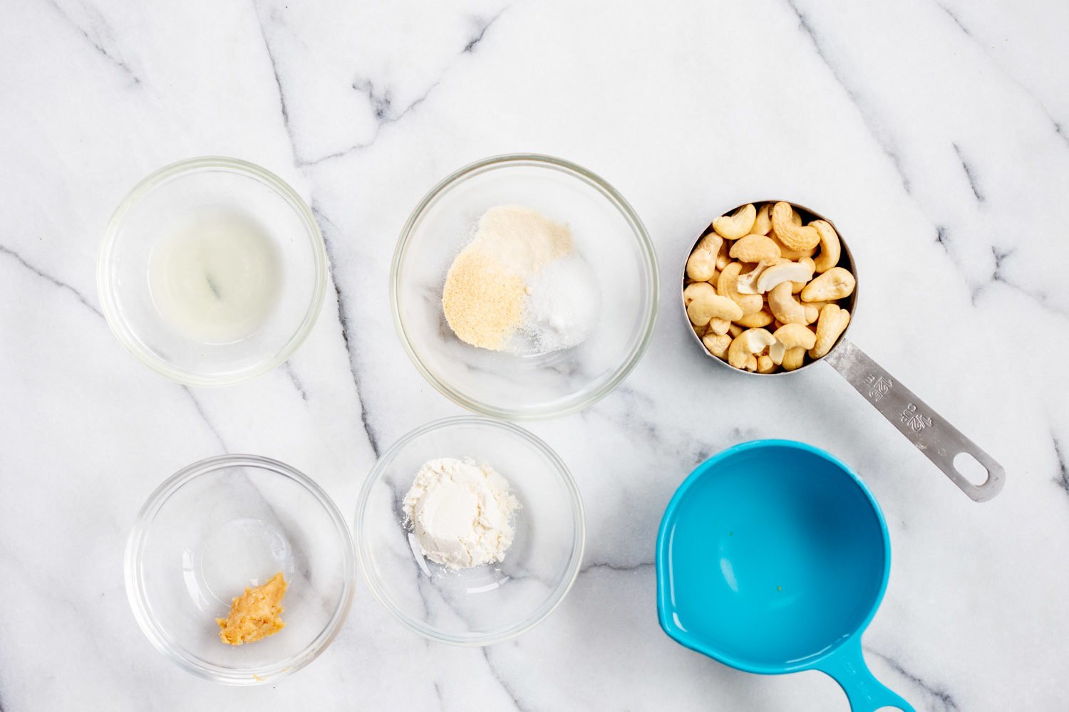 Ingredients for cashew mozzarella for our Vegan Margherita Pizza