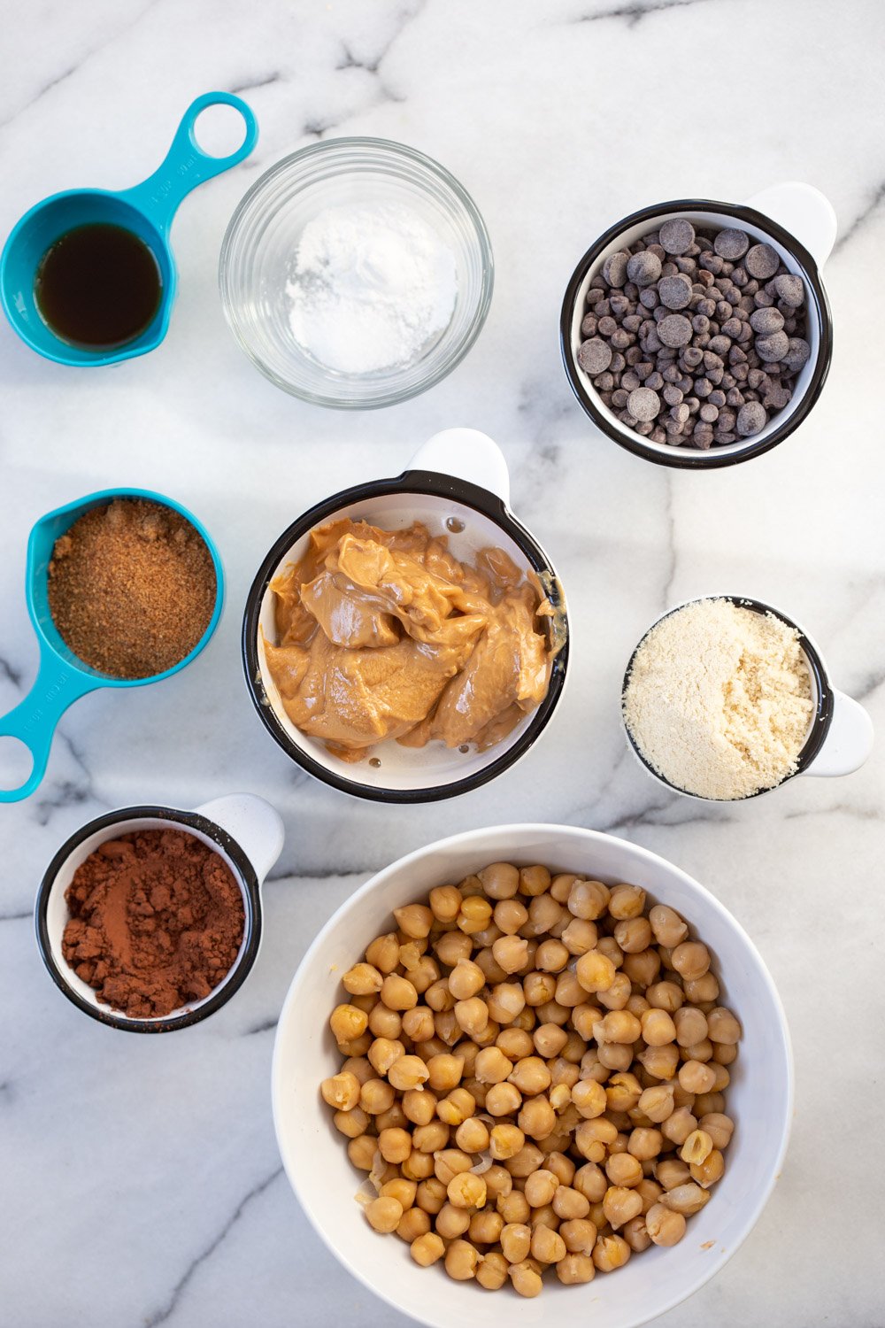 Ingredients for our Vegan Chickpea Brownies in Bowls