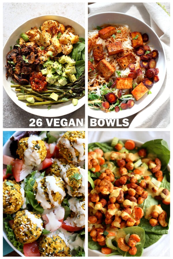 26 Vegan Bowl Recipes to make this Summer. Vegan Buddha Bowls that make nourishing lunches and dinners and not just salad. Roasted Veggie Bowl, Baked Tofu Bowls, Taco Bowls and more. Gluten-free Soy-free Nut-free options. #VeganBowls #VeganRicha