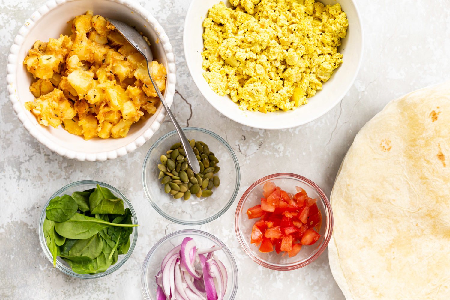 Ingredients for our Vegan Breakfast burrito in bowls