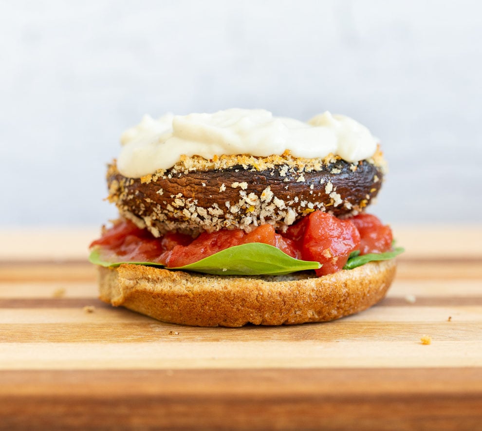 Vegan Portobello Mushroom Burger assembly
