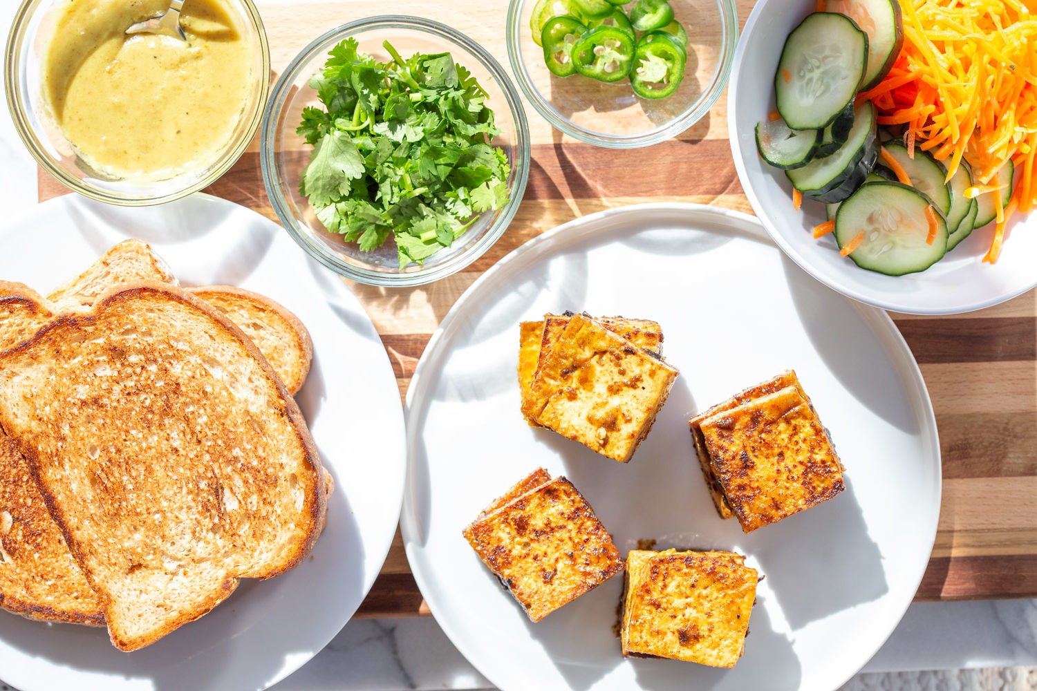 Ingredients for our Curried Tofu Banh Mi Sandwich