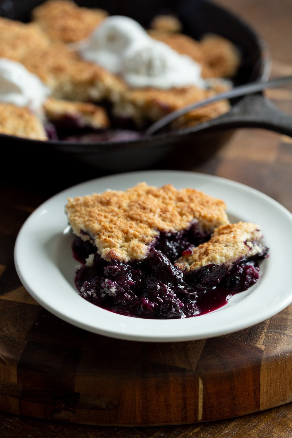 Our Vegan Blueberry Cobbler in white plate