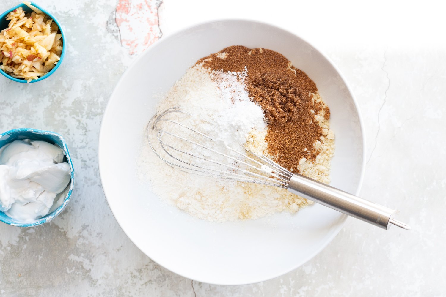 Dry ingredients for our Vegan Churro Scones in a white bowl