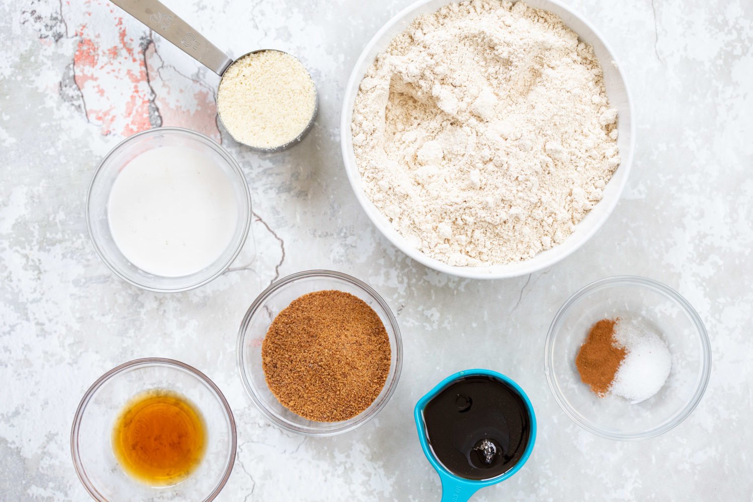 Cookie Dough Ingredients in Bowls for our Vegan Cookie Dough Ice Cream Sandwiches