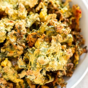 Kale Pakora, in a white bowl
