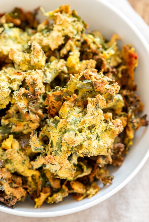 Kale Pakora, in a white bowl