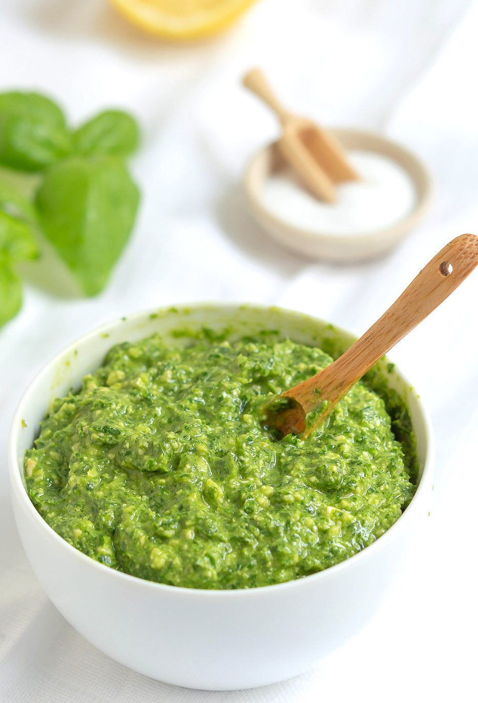 Vegan Pesto in a white bowl