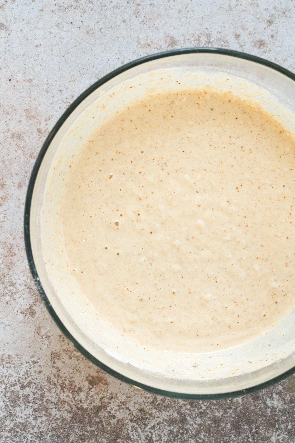 Batter for our Vegan Waffles in a glass bowl