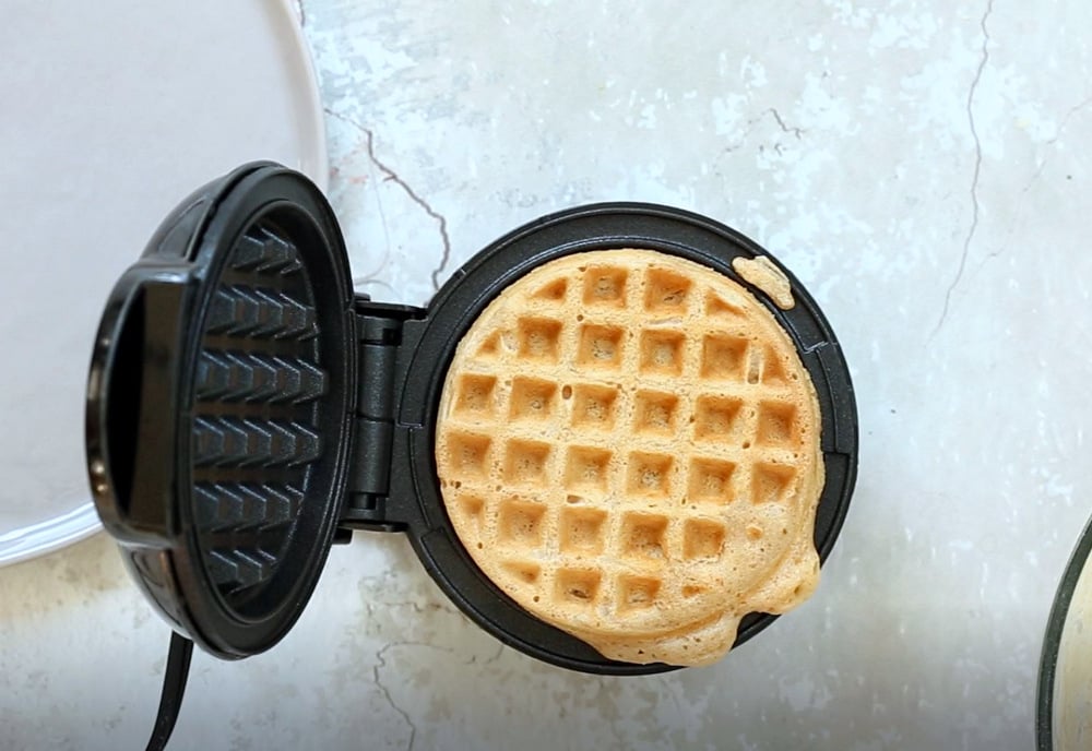 Our Vegan Waffles cooked in a waffle maker