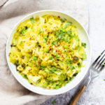 Instant Pot Indian Cabbage and Peas in a white bowl
