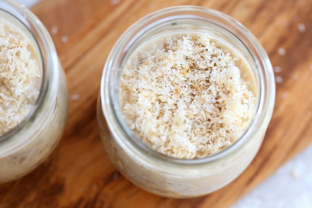 Ingredients for our Samoa Cookie Overnight Oats in Jars