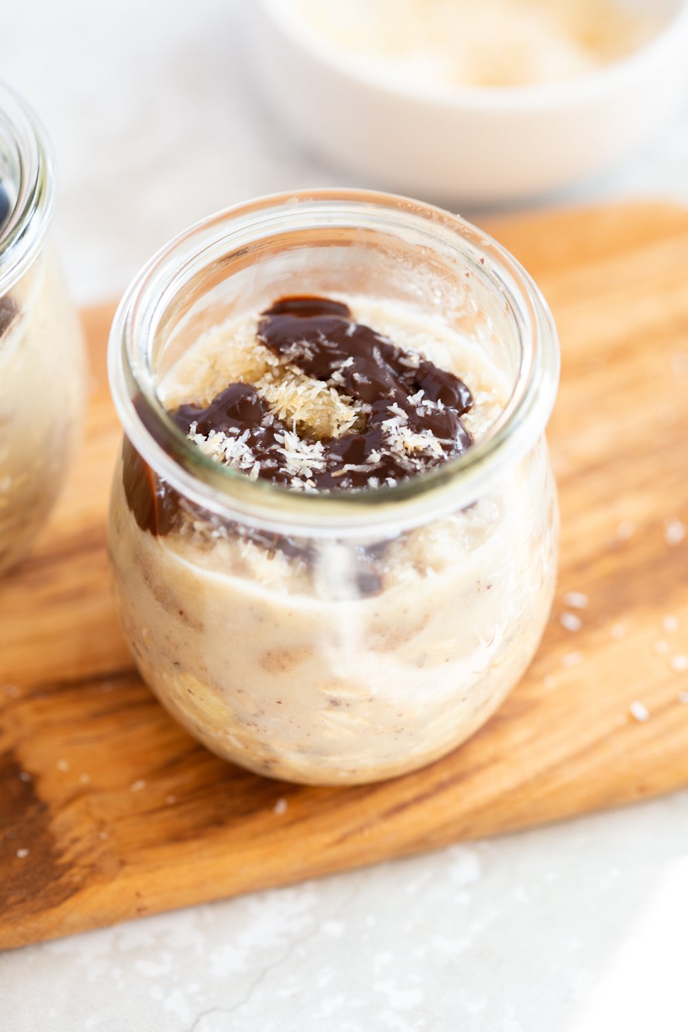 Our Samoa Cookie Overnight Oats in glass jars
