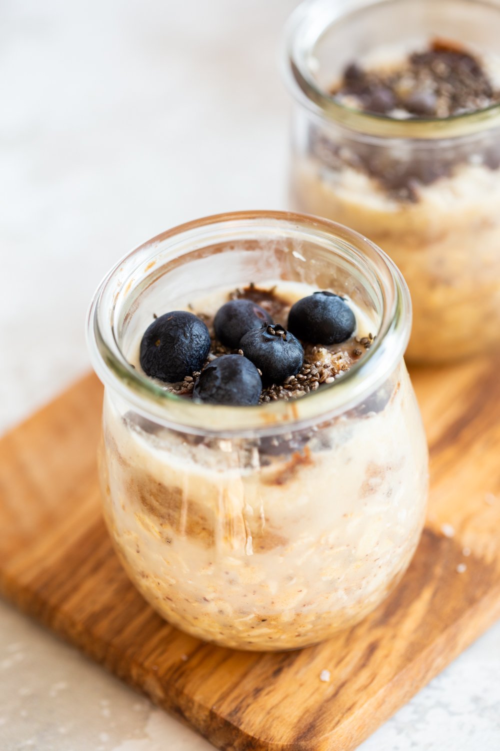 Our Vegan Samoa Cookie Overnight Oats in glass jars