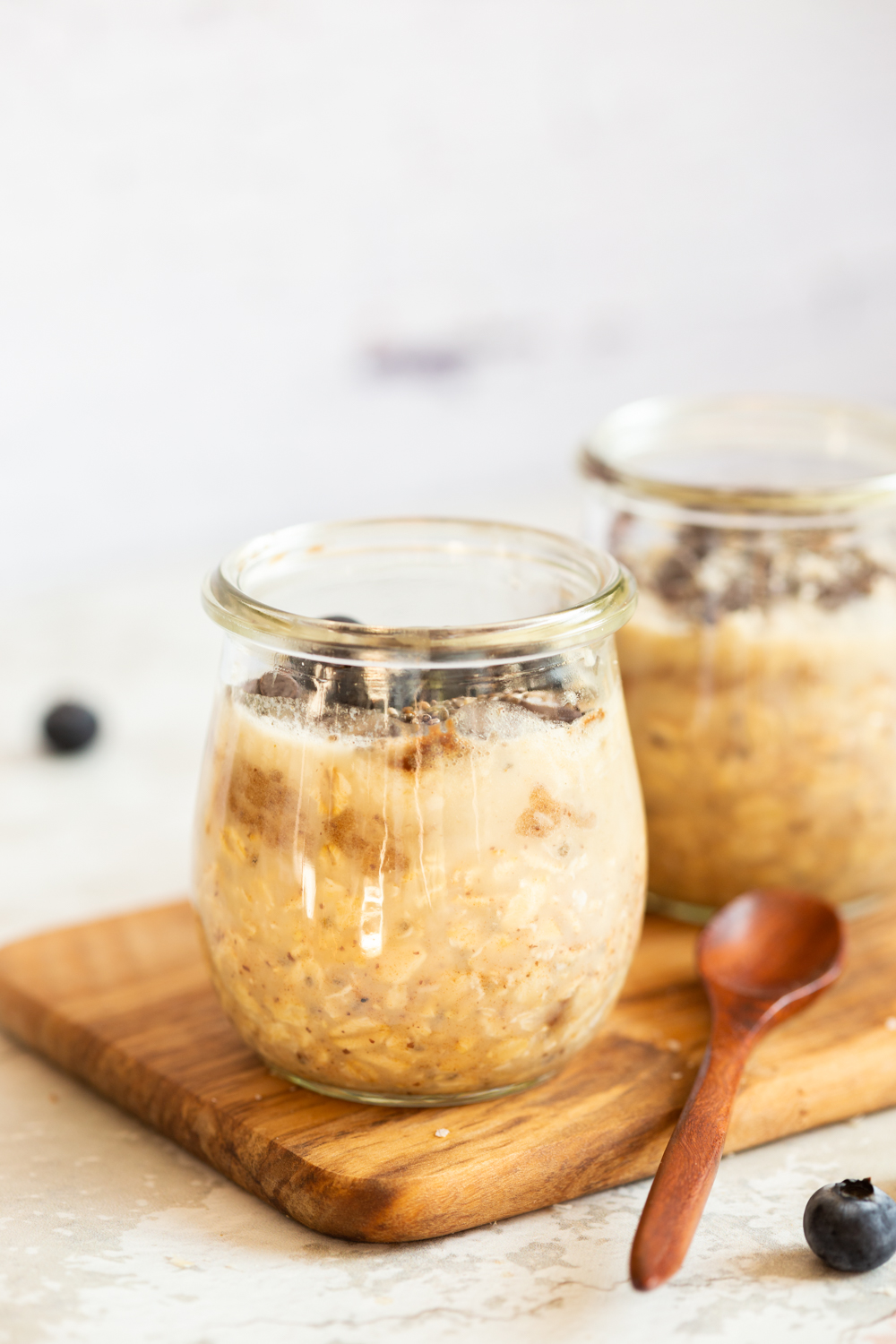 Our Vegan Samoa Cookie Overnight Oats in glass jars