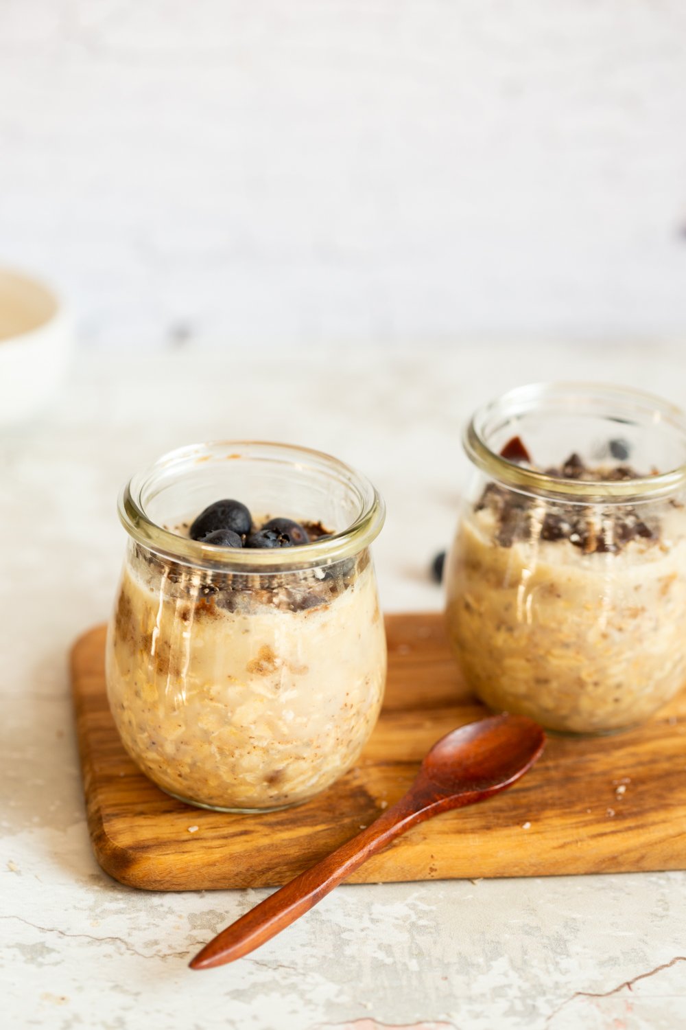 Our Vegan Samoa Cookie Overnight Oats in glass jars