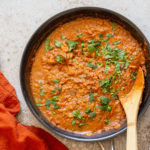 Vegan Keema Madras on a black skillet