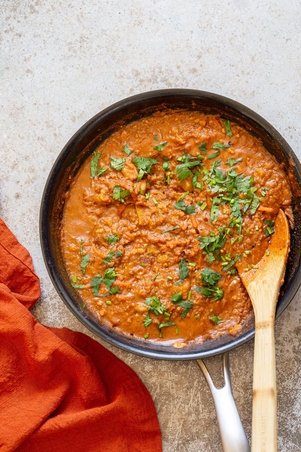 Vegan Keema Madras on a black skillet