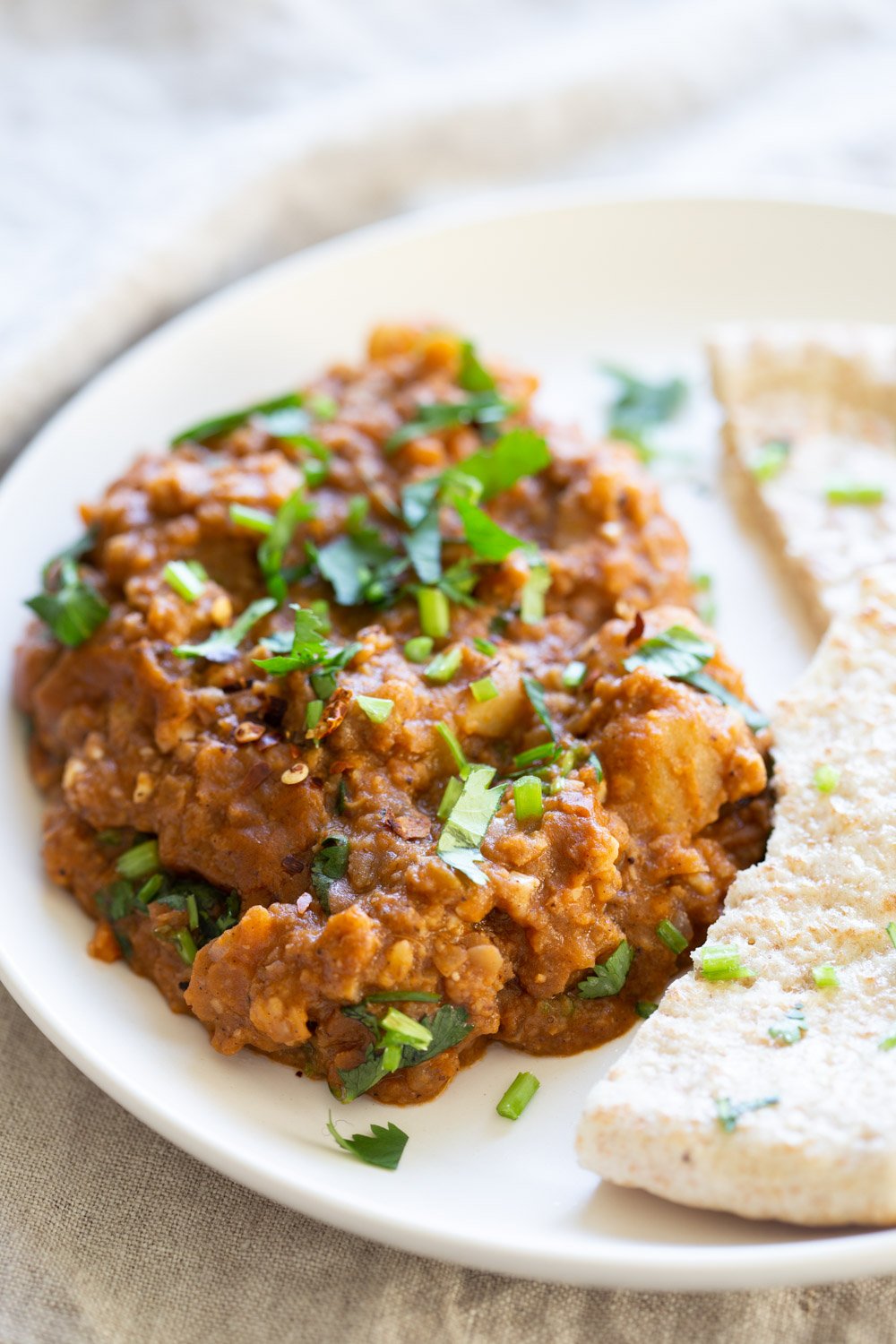 Vegan Keema Madras on a white plate